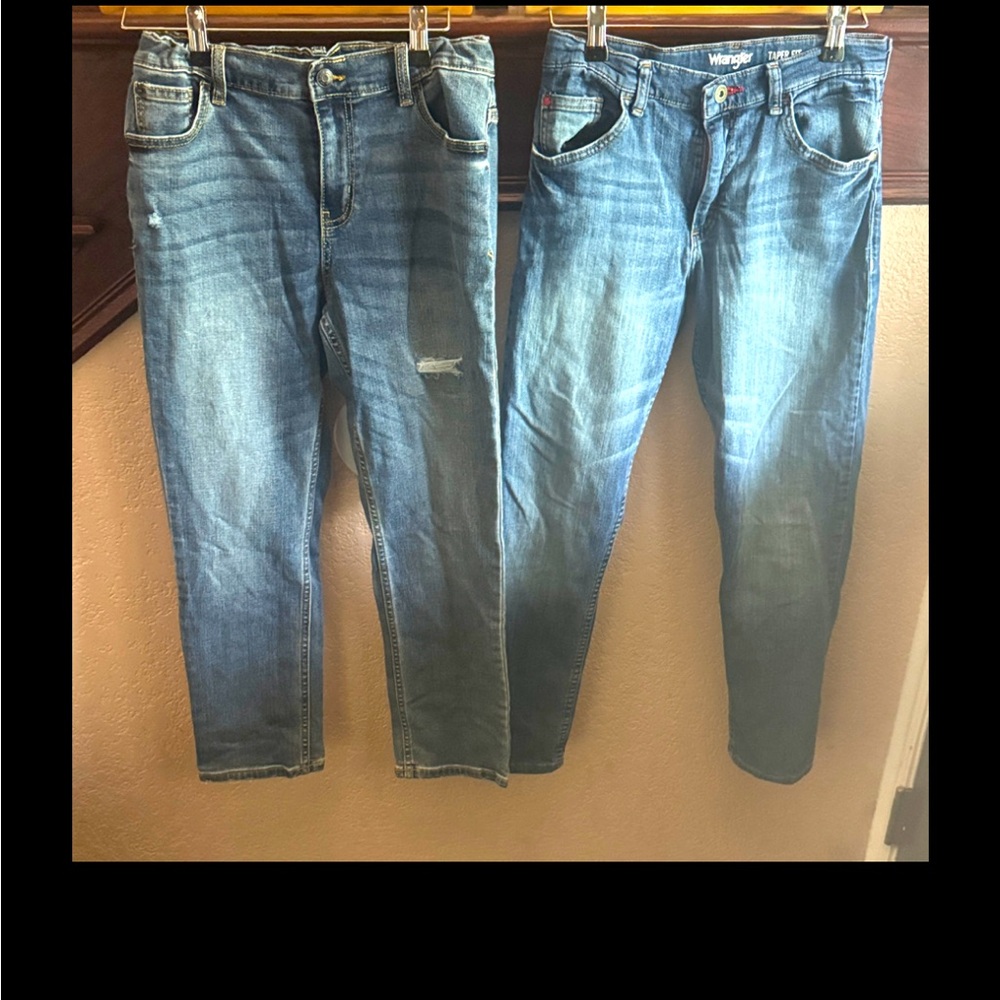 Wrangler & Cat & Jack Bundle of 2 Pairs of  Relaxed Fit Blue Jeans Kids Boys 14